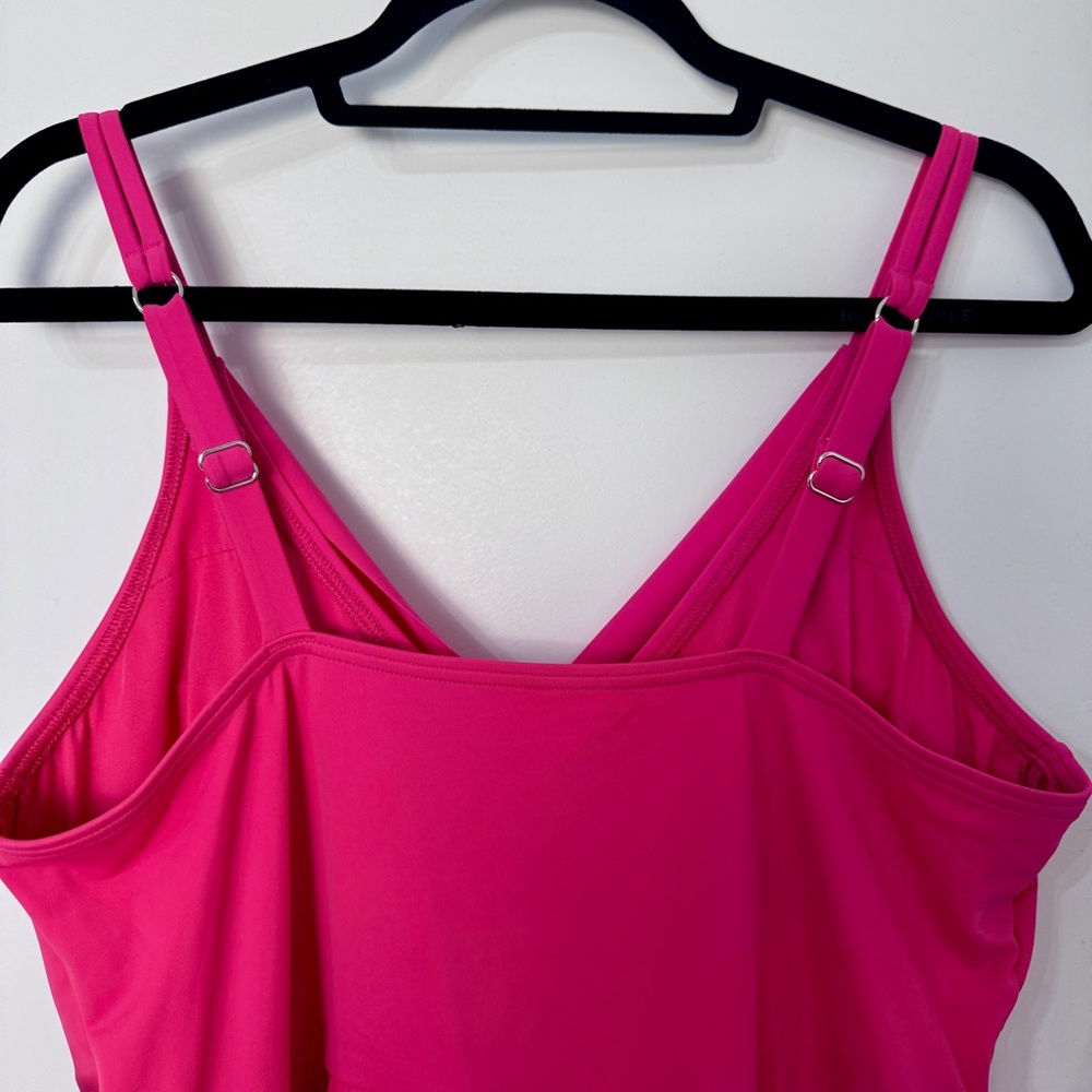 Lands' End Surplice Wrap One-Piece Swim Dress XL 18 NWT Pink Swimsuit V Neck - Picture 6 of 10